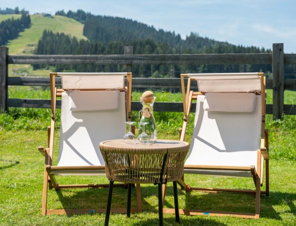 Liegestühle im großzügigen Garten - Appartements in Flachau - Aparthotel Stadler